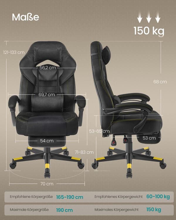 Gamingstol, 72,4x69,7x118-128 cm, Sort, ergonomisk design