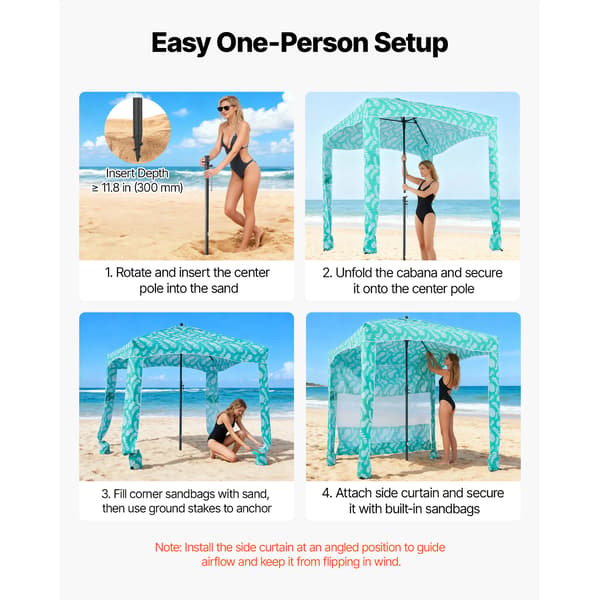 Strandkabine 183x183x229 cm Blå Solskærm