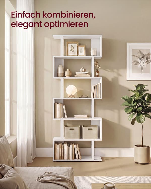Bogreol med 7 niveauer, S-formet rumdeler