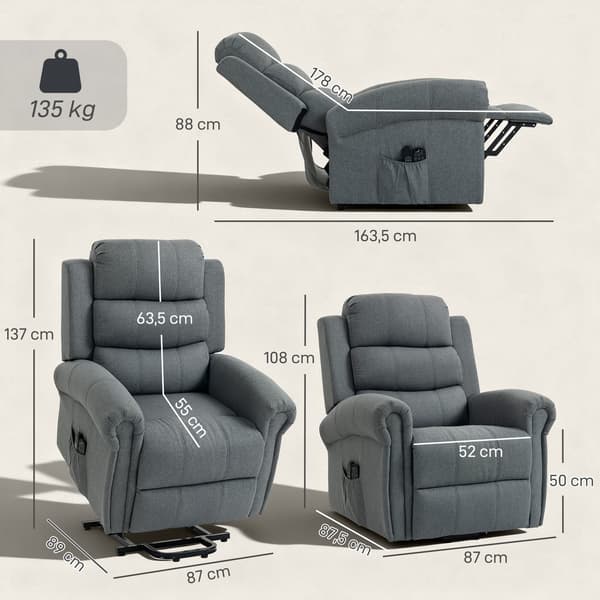 Massagestol, 87x87,5x108 cm, Grå, Linned-look stof