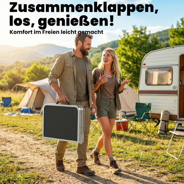 Campingbord 60x40x26-60 cm Sort Aluminium