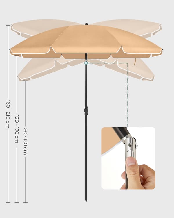 Strandparasol, 160x206 cm, Brun