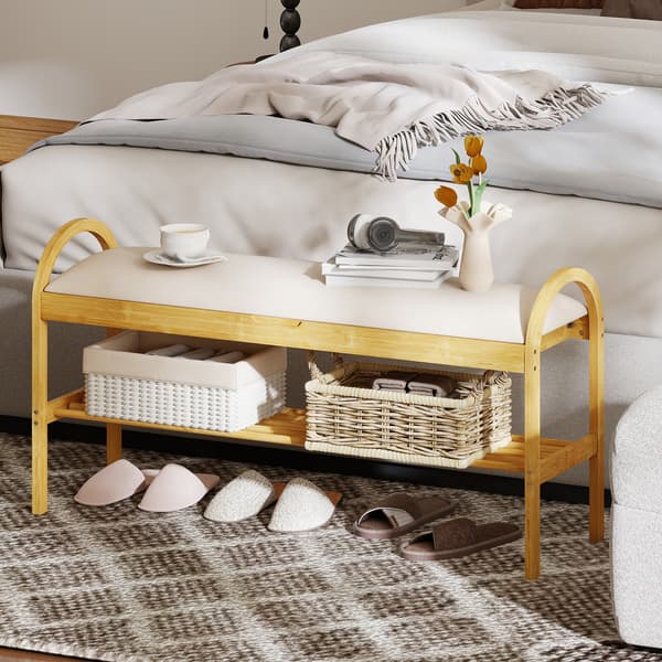 Skobænk, 101x31x51 cm, Beige, Bambusopbevaring