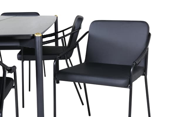 Spisebord og stol sæt Pelle 190x90x75 cm Sort