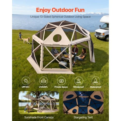 Puutarhapaviljonki hyttysverkolla, 4,57x4,57x2,26 m, beige