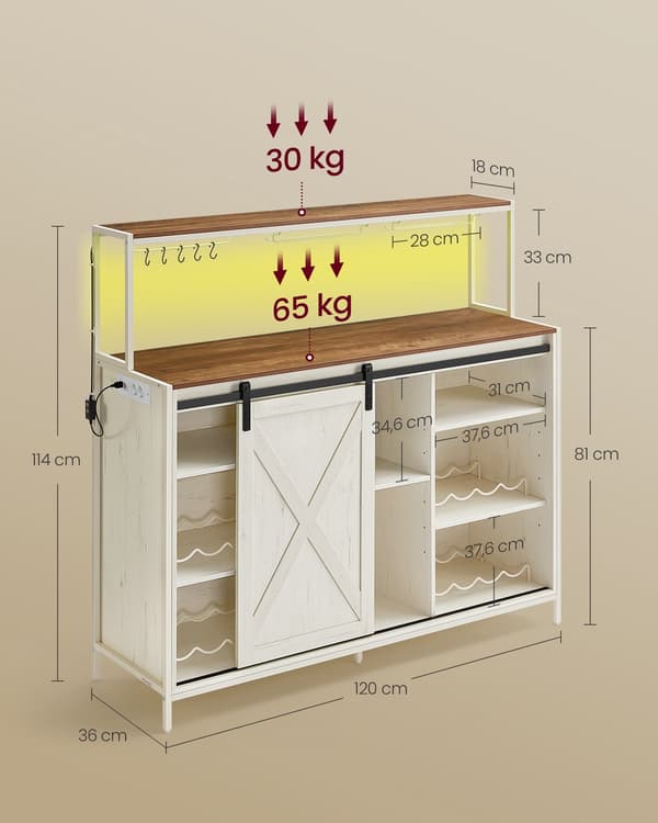 Barskab 36x120x114 cm Hvid-Brun MDF