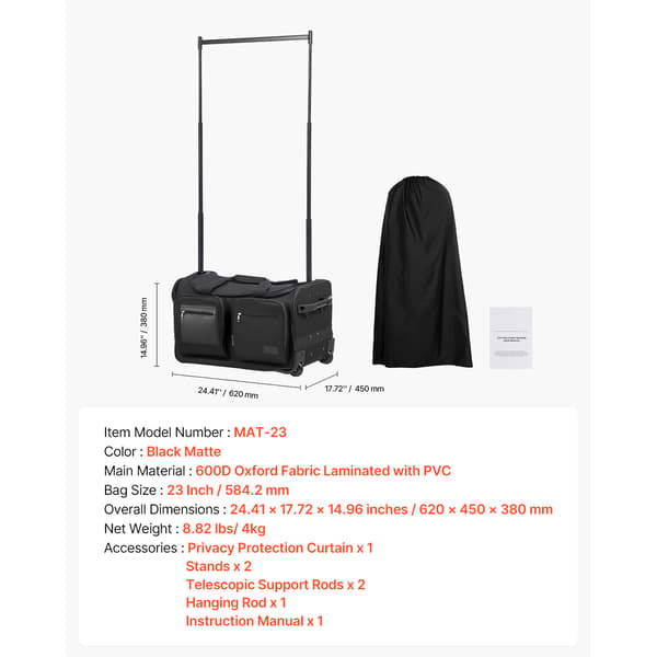 Dansepose med tøjstativ,58.4x90x145 cm,Sort,Rullende opbevaring