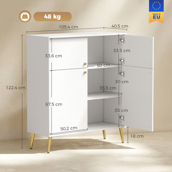 Skänk 105,4x40,5x122,4 cm krämvit/guld