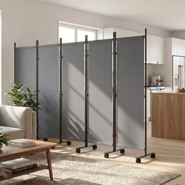 Rumsavdelare 5-panel vikbar skärm 252x40x170 cm Mörkgrå stålram