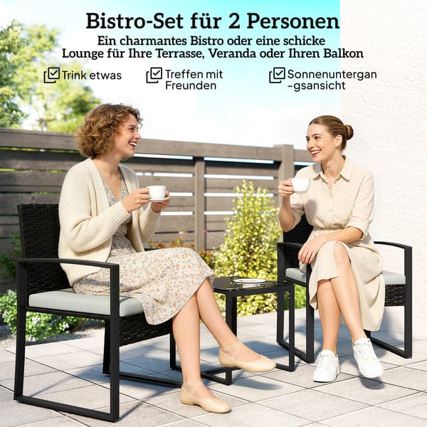 Bistroset, 3-delat trädgårdsmöbelset, krämvit, rotting