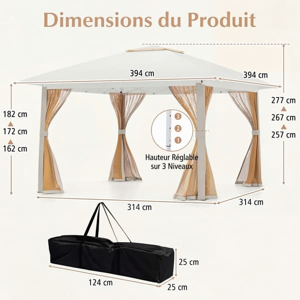 Pop-up katos 394x394x277 cm beige