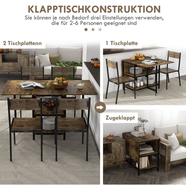 Sammenklappeligt spisebord 140x80x75 cm rustik brun/sort