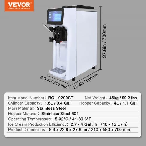 Ismaskine, Bordmodel Softice 10L/t 4L Beholder, Rustfrit Stål
