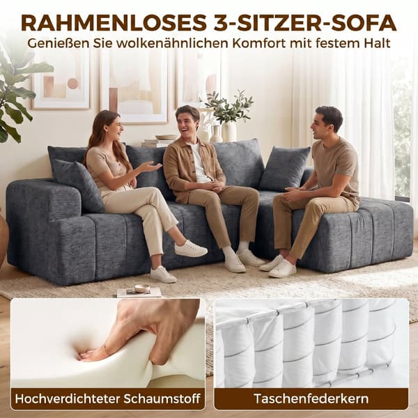 Hörnbäddsoffa med ottoman 256x158x85 cm grå