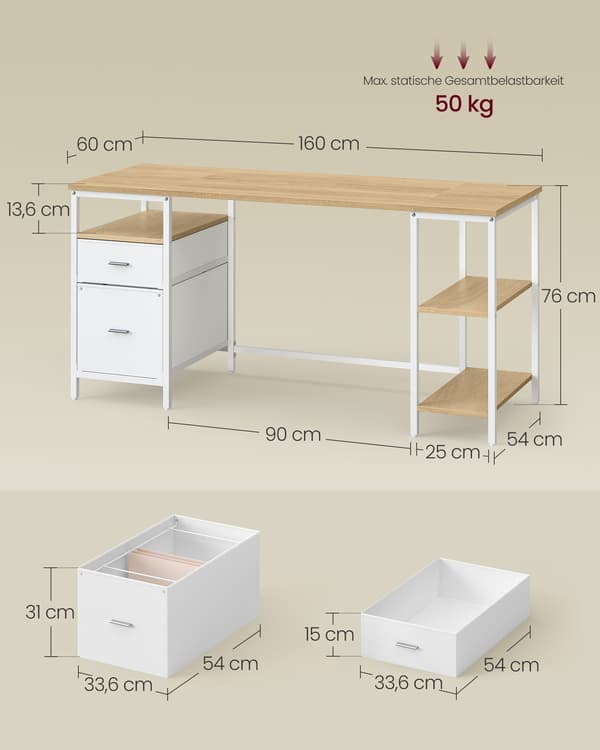 Skrivebord, 160x60x76 cm, Sort
