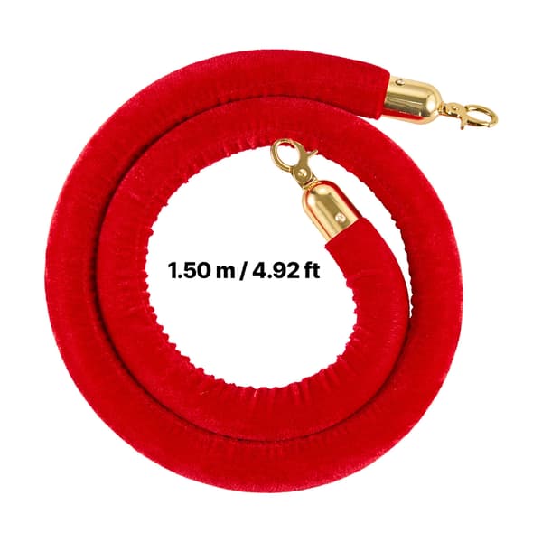 Afspærringsrebsæt, 4 dele, 150 cm, rød, velour