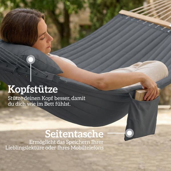 Hængekøje 200x140 cm Grå Polyester Udendørs