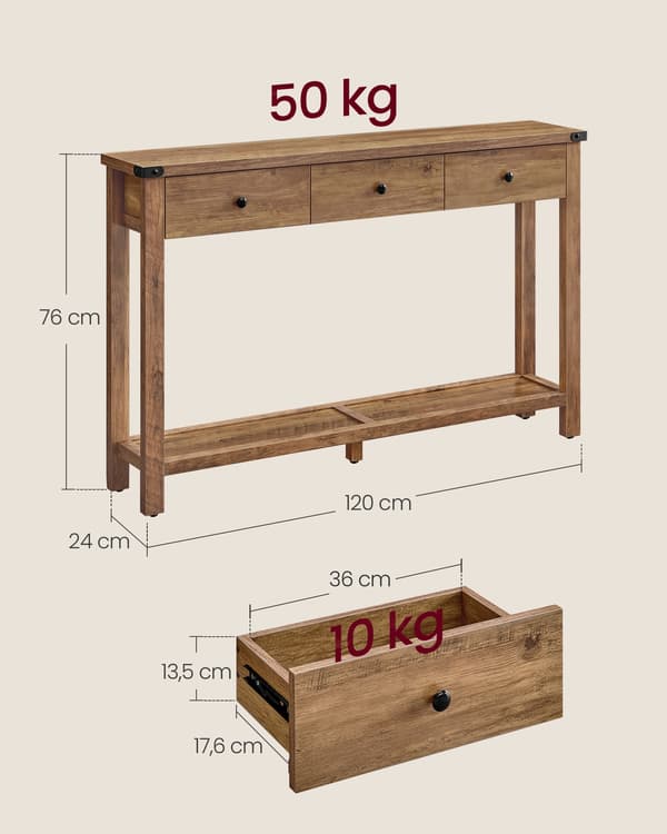 Konsollbord, 24x120x76 cm, Brun