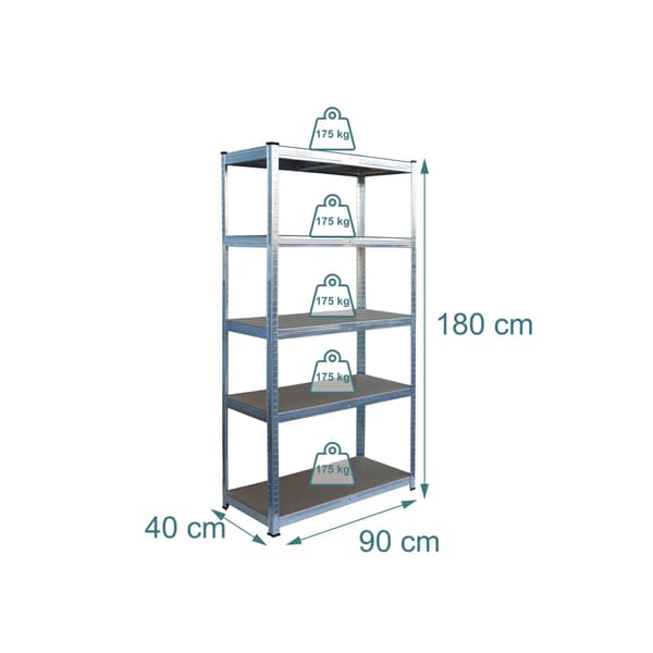 Robust hyllsystem, 5 nivåer, 875 kg, ljusbrun/silver, stål, Kodustaar