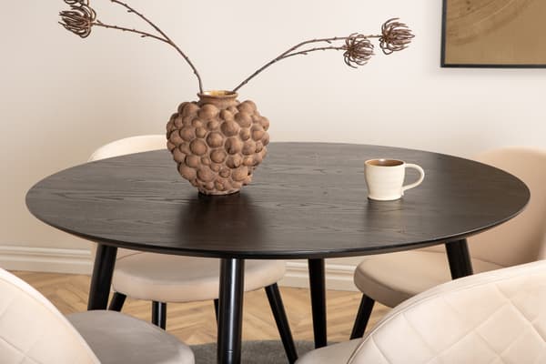 Spisebord og stol sæt 115 cm sort beige fløjl