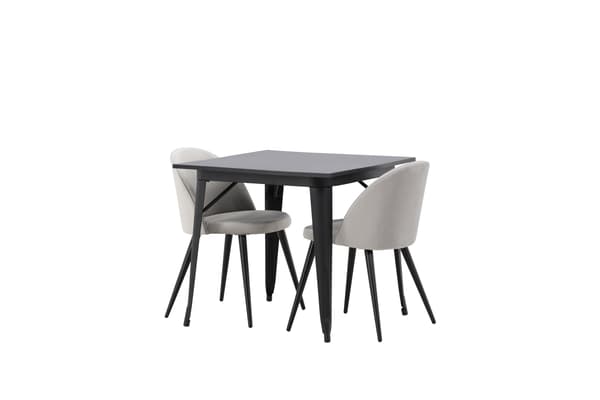 Spisebord og stol sæt Tempe sort MDF fløjl lys grå sort