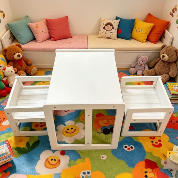 Børnebord og 2 stole, MDF, hvid, Kodustaar