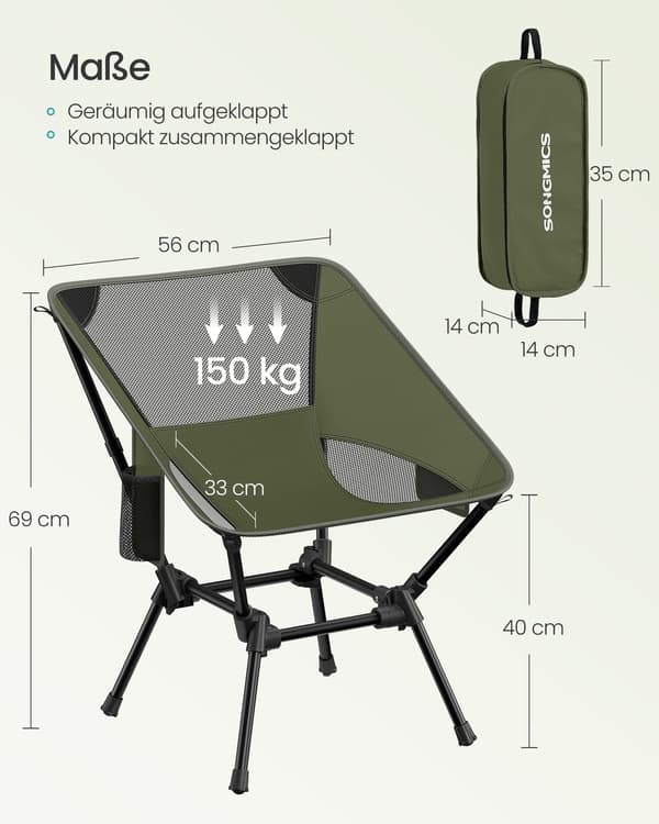Campingstol 48x56x69 cm Grønn Stål