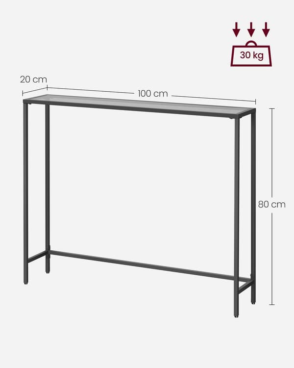Konsolbord, 20x100x80 cm, Sort, Glas