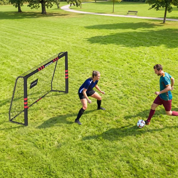 Fodboldmål til haven 180x60x120 cm sort/rød