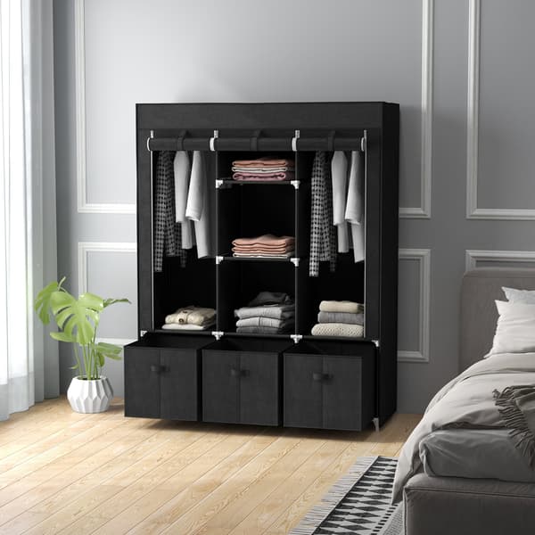 Stofgarderobe 125x43x162,5 cm Sort, sammenklappelig