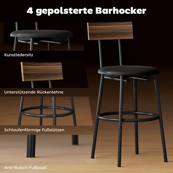 Bordbar sæt, 5-dele, 110x55x90 cm, brun, træ, stål