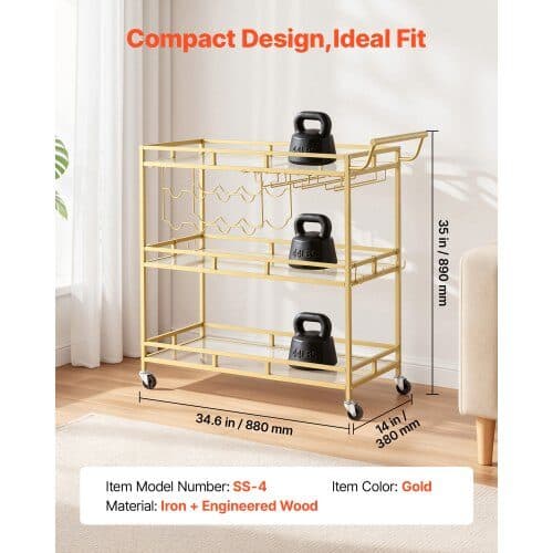 Barvogn 3 niveauer 88x38x89 cm guld