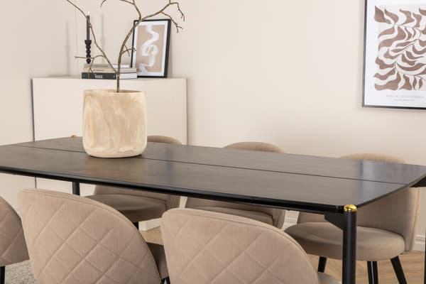 Spisebord og stole sæt Pelle 190x90x75 cm sort stof