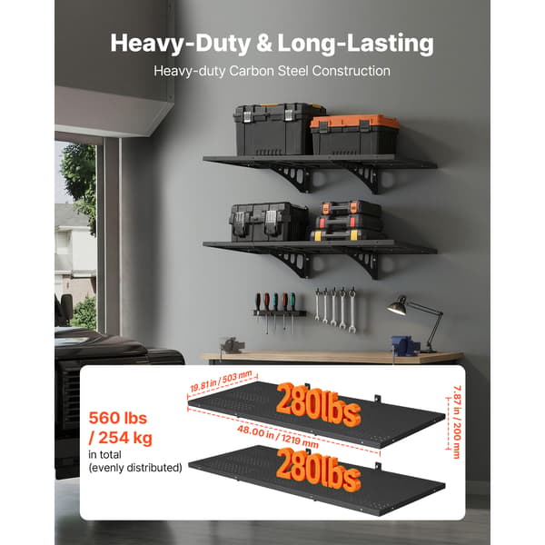 Væghængt garagehylde 50x122 cm sort stål opbevaring