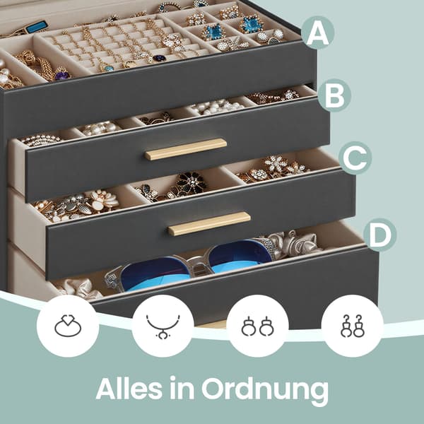 Smykkeskrin, 15,3x25,1x21,5 cm, Grå