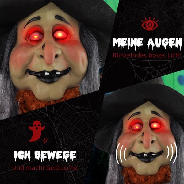 Animeret heks Halloween dekoration 60x18x183 cm sort