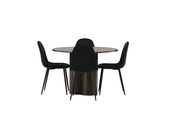 Spisebord og stole sæt Olivia Mocca og sort velour