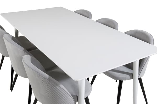 Spisebord og stole sæt 180 cm hvid lys grå