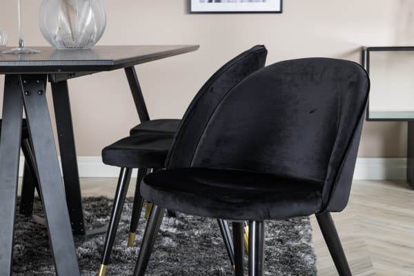 Spisebord og sæt med velour spisebordsstol, sort