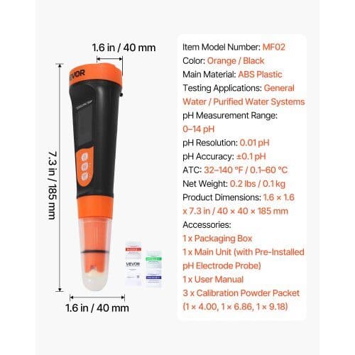 pH-mittari MF02 40x40x185 mm oranssi/musta