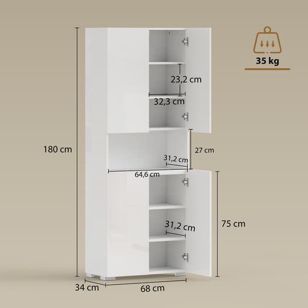 Kökskåp 68x34x180 cm Vit MDF