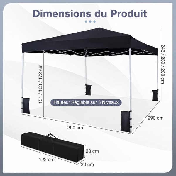 Sammenklappelig Havepavillon 290x290x230-248 cm sort