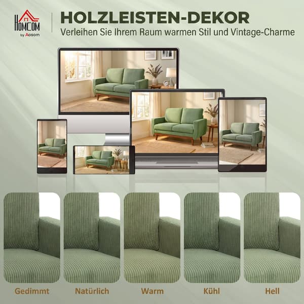 Sofa 134x74x84 cm Grøn kordfløjl polstring