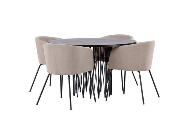Spisebord og stol sæt 120 cm sort brun beige stof