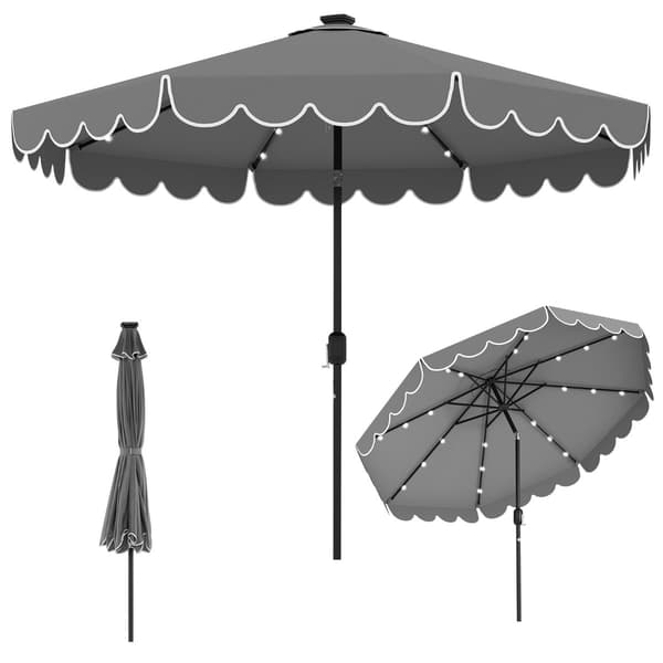 Parasol med LED-belysning Ø307x253 cm grå