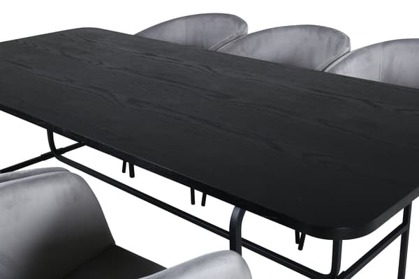 Spisebord og stol sæt Uno spisebord og Berit stol 200x90x74 cm sort lys grå velour