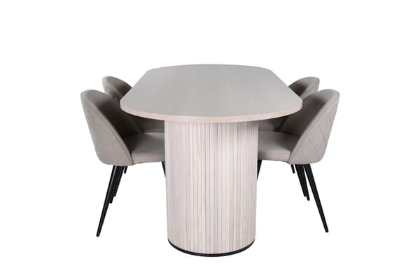 Spisebord og stol sæt 200x90x75 cm sort beige stof