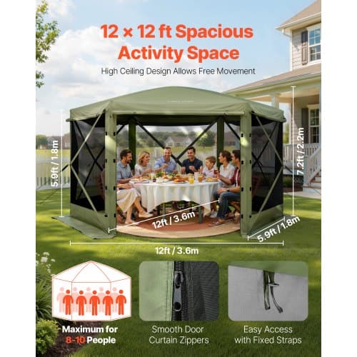 Pavillon med insektnet 3,6x3,6x2,2 m grøn, campingly