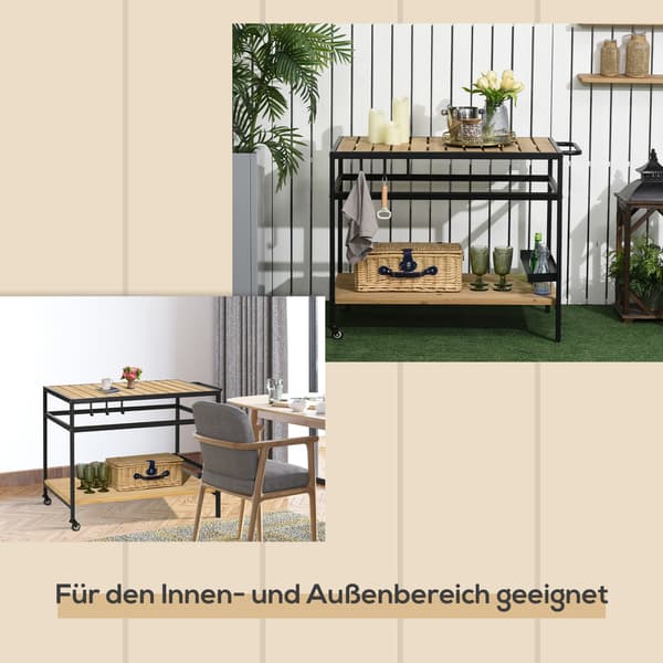 Serveringsvogn, 107x65x80 cm, Sort, Træ, Opbevaring