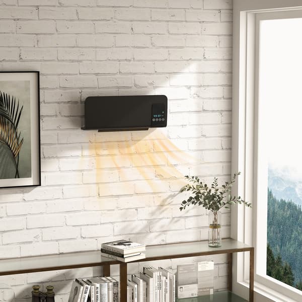 Elektrisk varmelegeme, vægmontering, svingfunktion, 2 tilstande, timer, LED-display, sort